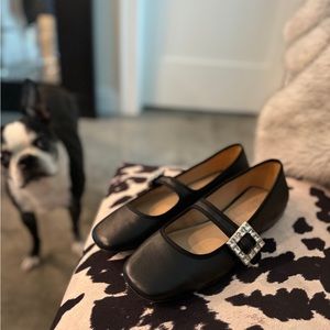 Like-new Silent D Mary Jane Leather Upper Flats, Embellished Buckle
